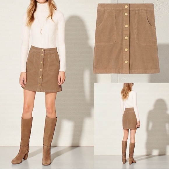 Tory Burch Dresses & Skirts - Tory Burch Lucitano Corduroy Snap Front Mini Skirt Tan Beach Wood Size 6